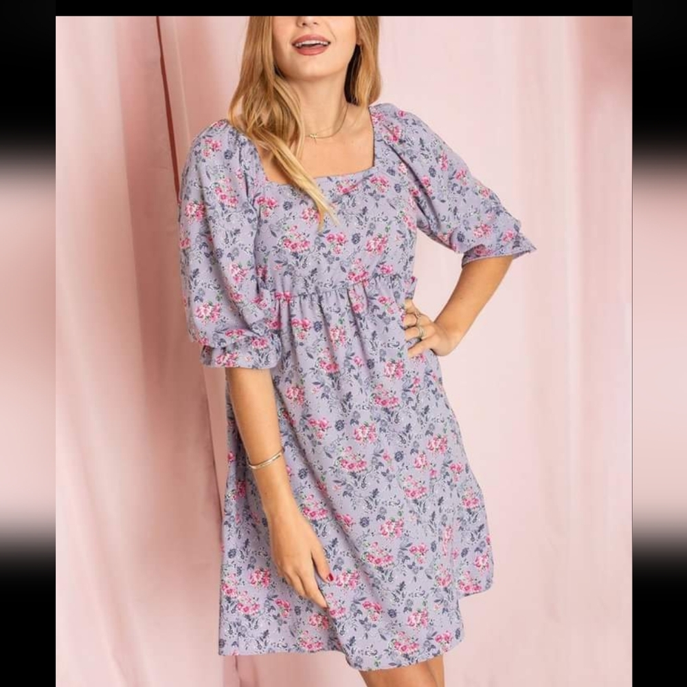 Egs California floral square neck babydoll dress M